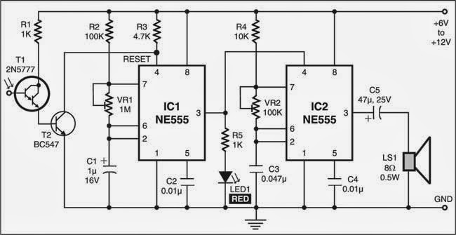 Simple Sensitive Optical Burglar Alarm Circuit Diagram  