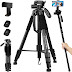 72-Inch Camera/Phone Tripod Aluminum Tripod Travel Monopod Full Size for DSLR with 2 Quick Release Plates Universal Phone Mount and Convenient Carrying Case Ideal for Travel and Work - MH1 Black