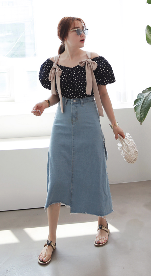 High Side Slit Denim Skirt