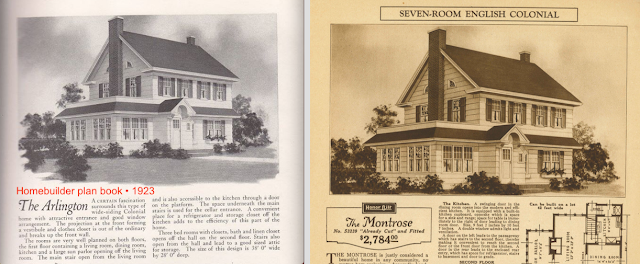 Lookalike models: plans-only model from Homebuilder, Arlington model, on left, and Sears Montrose kit house image on right