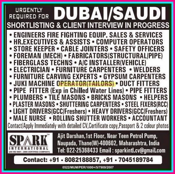 Dubai and KSA Urgent Large Job Vacancies