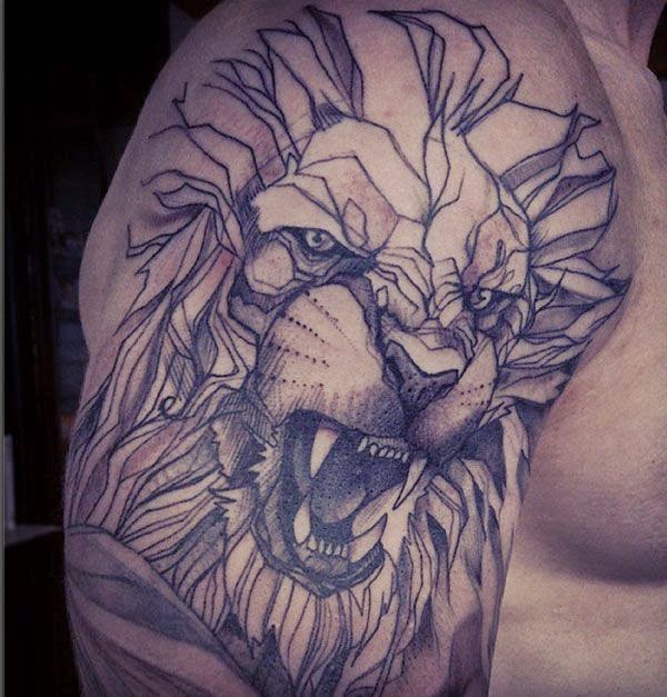 Men Shoulder With Xmas Lion Roar Tattoo, Lion Roaring Symbol Tattoo Designs, Designs Of Lion Roar For Women Shoulder, Men, Christmas Tattoos,