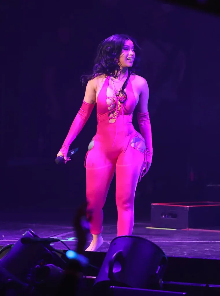 Cardi B Shows Off Her Bum Tattoos in a Plunging Lace-Up Catsuit