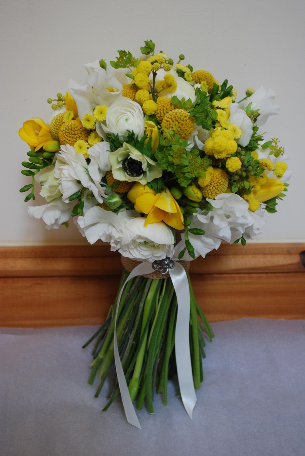 with her wedding flowers