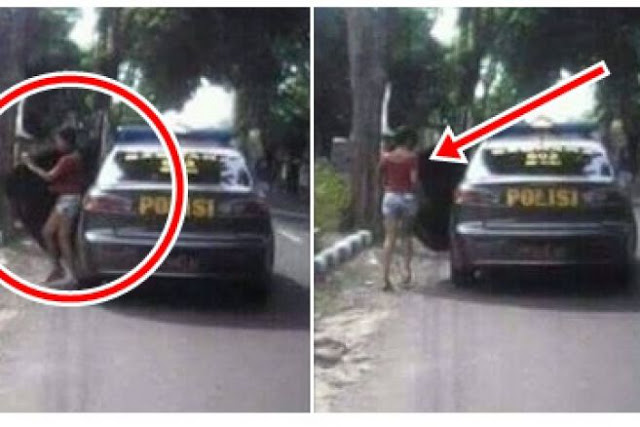 Menghebokan, Adanya Beredar Foto Mobil Polisi Sedang Menurunkan Gadis Seksi Di Pinggir Jalan