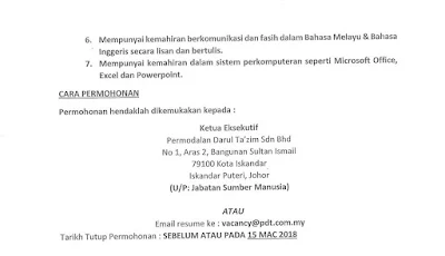 Jawatan Kosong Permodalan Darul Ta'zim Sdn Bhd Mac 2018