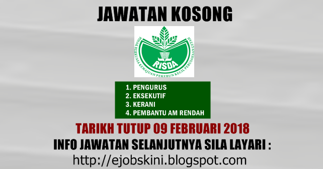 Jawatan Kosong Terkini di RISDA - 09 Februari 2018