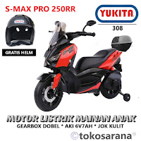 Motor Listrik Mainan Anak Yukita 308 S Max Pro Jok Kulit Gearbox Dobel Aki 6V7Ah Lampu LED Battery-Powered Ride-On Motorcycle Gratis Helm