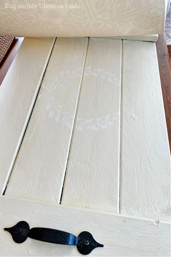 Wooden Tray Wallpaper Makeover applying wallpaper to tray