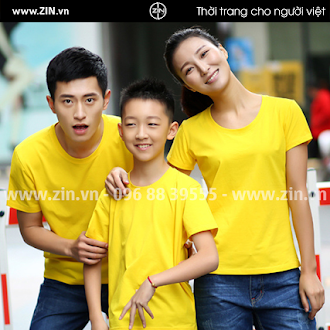 Hình ảnh áo phông cổ tròn gia đình màu vàng