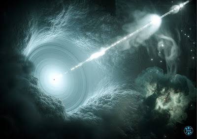 Ilustração artística de um blazar, uma galáxia ativa com um buraco negro gigantesco no centro. [Imagem: DESY].        Acelerador cósmico  À primeira vista parece mais um golpe de sorte, e dos grandes: Astrônomos capturaram um único neutrino e conseguiram identificar de onde ele veio.  Só para lembrar, o neutrino é uma partícula que virtualmente não interage com nada conhecido, podendo passar incólume por um cubo de chumbo - um metal de altíssima densidade - com uma aresta de um ano-luz, se tal coisa existisse. Assim, pescar um desses caras e ainda descobrir sua origem é um feito notável.  O neutrino veio de um acelerador cósmico localizado a 3,7 bilhões de anos-luz da Terra, um objeto celeste conhecido como blazar, um buraco negro supermassivo localizado bem no centro de uma galáxia ativa, o que compõe uma fonte de energia muito compacta e altamente variável - o objeto é conhecido como TXS 0506+056.  Ele foi detectado pelo observatório de neutrinos IceCube, instalado nas profundezas da Antártica.  Depois de encontrar fonte emissora, a equipe varreu os dados anteriores do observatório e descobriu mais uma dúzia de neutrinos com características que indicam terem vindo do mesmo lugar, o que permitiu validar a conclusão quanto ao "neutrino da sorte".  Apenas duas fontes individuais de neutrinos astrofísicos eram conhecidas até agora: O Sol e uma supernova próxima, sendo que nenhuma nova fonte havia sido descoberta nos últimos 30 anos.    Um neutrino que chega e calha de interagir com uma molécula de gelo produz uma partícula secundária, um múon, que se move à velocidade da luz no gelo, deixando um traço de luz azul - é essa luz que os sensores do IceCube captam. [Imagem: Nicolle R. Fuller/NSF/IceCube]    Fonte de neutrinos  Em 2013, o observatório de neutrinos IceCube, instalado nas profundezas do gelo perto do Pólo Sul, detectou neutrinos astrofísicos de alta energia, e desde então os astrofísicos têm procurado suas fontes.  Não bastassem os 300 pesquisadores de 49 instituições ao redor do mundo que integram a colaboração IceCube, quando detectaram o novo neutrino, eles rapidamente chamaram as equipes de todos os telescópios disponíveis, no solo e no espaço, para tentar rastrear a fonte do misterioso neutrino alienígena.  O blazar foi flagrado em um "estado cintilante" justamente quando o sinal do neutrino chegou, em setembro de 2017, com emissões brilhantes em vários comprimentos de onda. As observações foram realizadas em todo o espectro eletromagnético, das ondas de rádio aos raios gama. Ou seja, não foi mesmo sorte, foi um trabalho de detetive de dimensões galácticas.  A equipe do IceCube então pesquisou os registros de neutrinos detectados durante quase dez anos antes da detecção de 2017, encontrando um excesso de eventos de neutrinos na mesma localização do blazar, mostrando que ele vem produzindo neutrinos em múltiplas explosões.    A estrutura do IceCube, mergulhada no gelo da Antártica. No detalhe, a instalação externa do laboratório, na superfície. [Imagem: IceCube/NSF]  Astrofísica dos neutrinos  Os pesquisadores afirmam que essa detecção inaugura um novo campo na astronomia, a astrofísica dos neutrinos, que podem trazer informações importantes sobre suas fontes, sem qualquer interferência do meio em que viajam, já que dificilmente essas partículas fundamentais interagem com alguma coisa.  O próximo desafio será aprender a ler essas informações, já que detectar a chegada de um neutrino já é, por si só, uma tarefa monumental que levou décadas para ser alcançada.  Havia grande esperança de que os neutrinos dessem pistas sobre a hipotética matéria escura, mas até agora nenhum resultado positivo foi obtido.  Bibliografia:  Multimessenger observations of a flaring blazar coincident with high-energy neutrino IceCube-170922A The IceCube, Fermi-LAT, MAGIC, AGILE, ASAS-SN, HAWC, H.E.S.S, INTEGRAL, Kanata, Kiso, Kapteyn, Liverpool Telescope, Subaru, Swift/NuSTAR, VERITAS, VLA/17B-403 Science Vol.: 361, eaat1378 DOI: 10.1126/science.aat1378  Neutrino emission from the direction of the blazar TXS 0506+056 prior to the IceCube-170922A alert IceCube Collaboration Science Vol.: 361 Issue 6398 147-151 DOI: 10.1126/science.aat2890