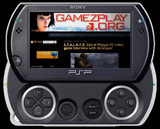 sony PSPgo showing gamezplay.org website on screen