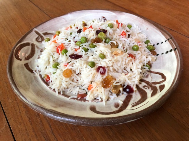 Rice Pilaf with Dried Fruits and Peas