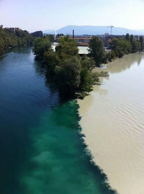 Rhone River meets Arve River , Switzerland