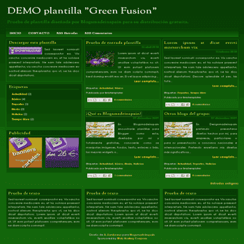 Green Fusion free blogger template with 3 column footer Blogger Template