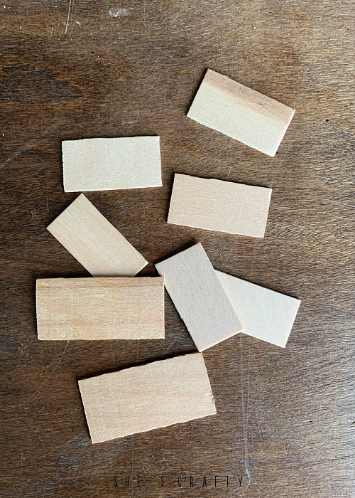 Small wood rectangles to make garden markers.