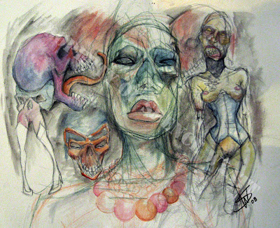 Zombie Femme Fatale was a watercolor gift that I did for my buddy Tiffers.