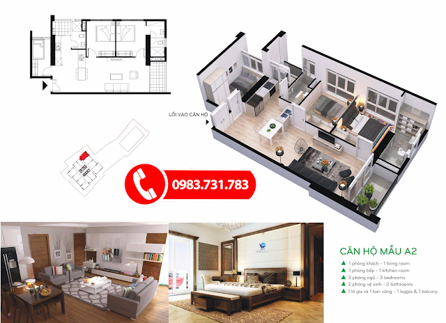 Căn hộ A2 diện tích 80,5m2