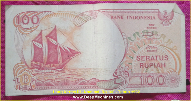 Gambar bagian Depan Uang Kertas RI - Rp 100,- Tahun 1992