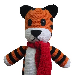 Image: 14-inch Handmade Hobs Tiger Plush Hobshie Tiger Crocheted Stuffed Tiger Toddler Gifts