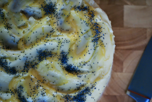 lemon and poppy seed cake with lemon buttercream and lemon curd swirls 