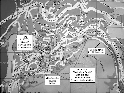 Villefranche map showing the no. 80 bus stop