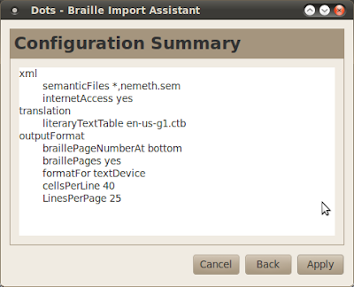 Dots braille typesetting program configuration summary