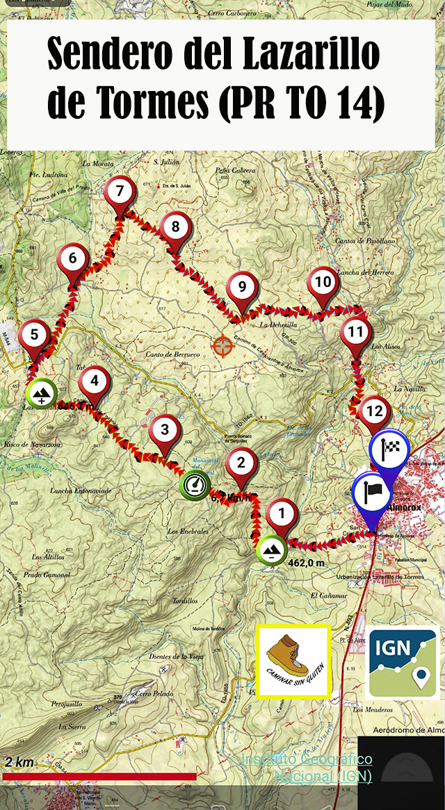 Mapa IGN del Sendero Lazarillo de Tormes (Almoróx)