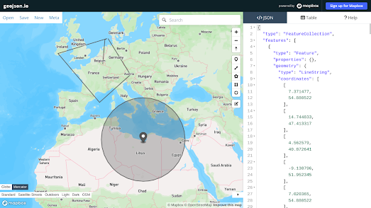 screenshot of the geojson.io geodata editor