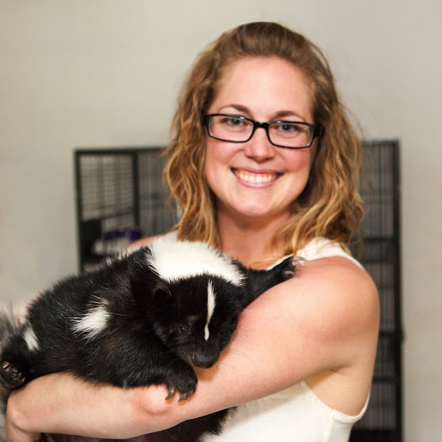 Amy Martz holding a pet skunk