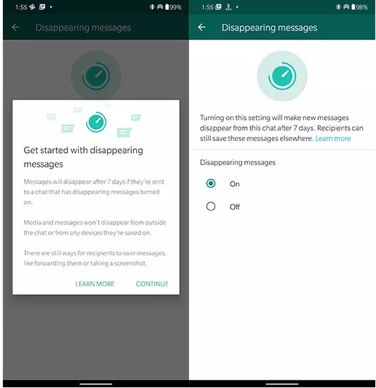 WhatsApp Disappearing Messages