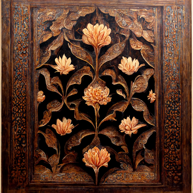 Indian Decorative Floral Pattern Carved in mahogany wood panel