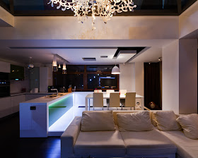 Picture of the modern kitchen and dining room as seen from the living room
