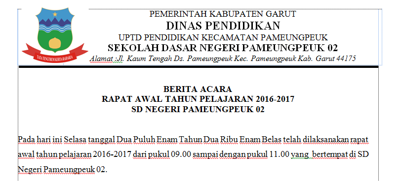 Contoh Berita Acara Rapat Awal Tahun Pelajaran di Sekolah 