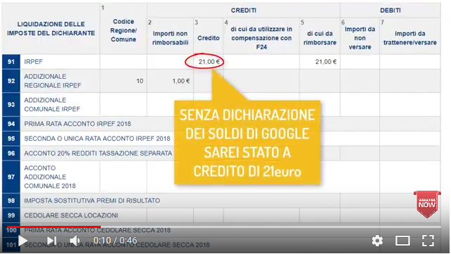 Somme a credito senza dichiarare le entrate di Youtube e Google