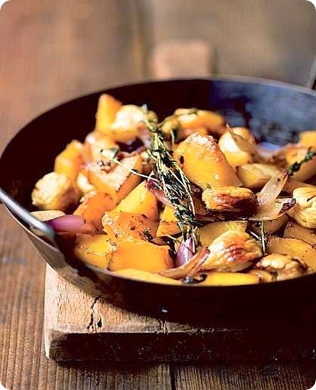 Padellata di zucca, castagne e scalogni