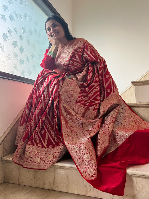 Red Banarasi silk saree