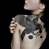 Flying Crow Bird Design Tattoo on Women Full Back