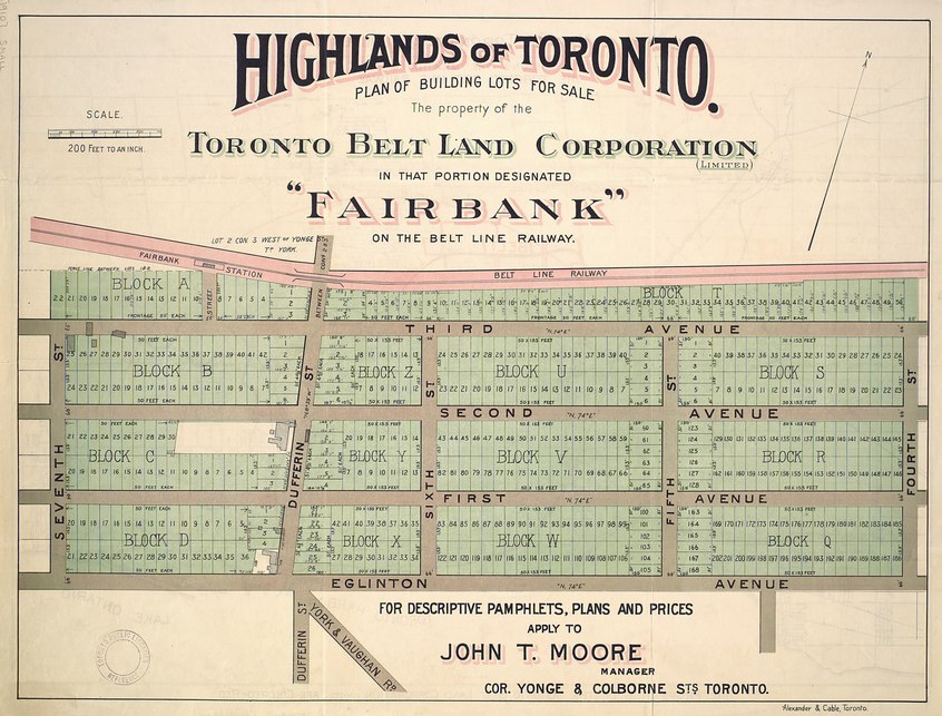 Highlands of Toronto map showing Fairbank lots for sale