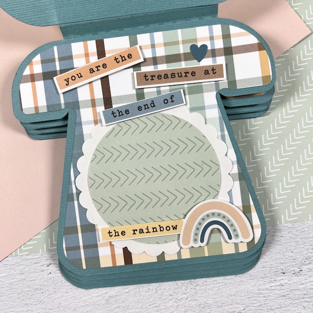 Telephone Shaped Mini Scrapbook Album page with a colorful plaid paper and a rainbow