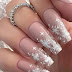 24pcs Long Coffin-Shaped Pink Glamorous Christmas Snowflake Glitter False Nails