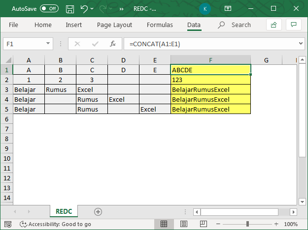 Fungsi CONCAT Excel