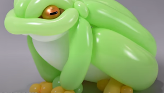 Frosch als Ballonskulptur für die Ballondekoration.