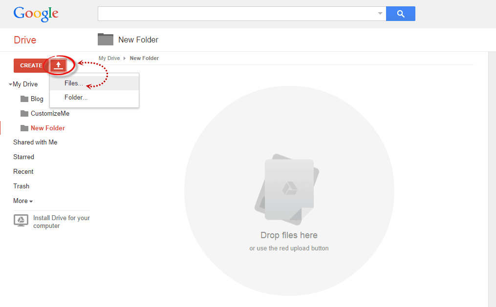 upload files using google drive