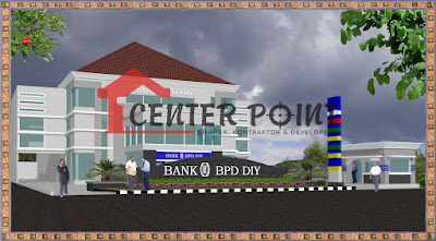 Jasa Gambar Rumah di Sawahlunto - Fasade Kantor Bank Minimalis 2 Lantai Lebar 25m
