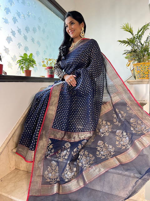 Neelambari real zari jamdani saree