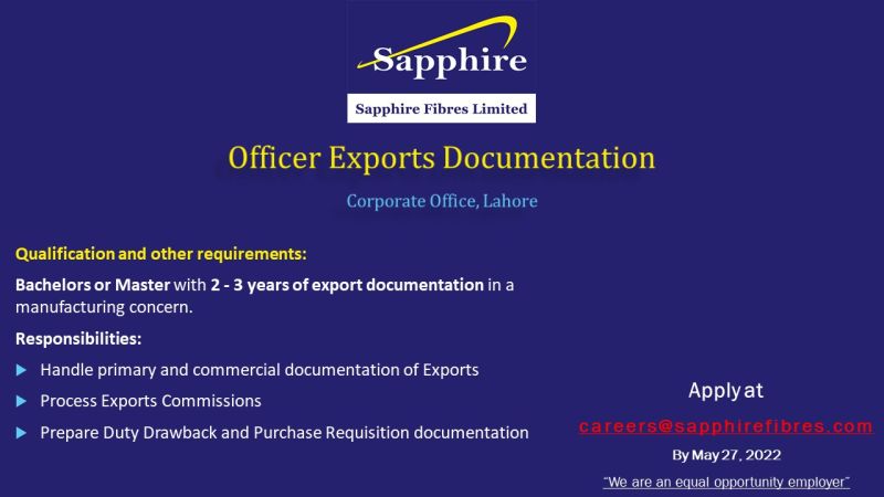 Sapphire Fibres Ltd Jobs Officer Exports Documentation