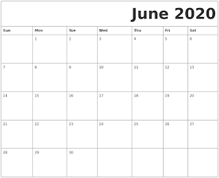 Free Printable Calendar June 2020