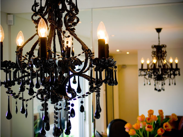 design black chandelier room
