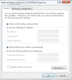 obtain an IP address automatically dan obtain DNS server address automatically